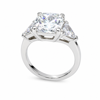 Moissanite Elongated Cushion Cut Engagement Ring, Elongated Cushion And Trillions Simulated Diamond Wedding Ring, 14k Gold Moissanite  #7011