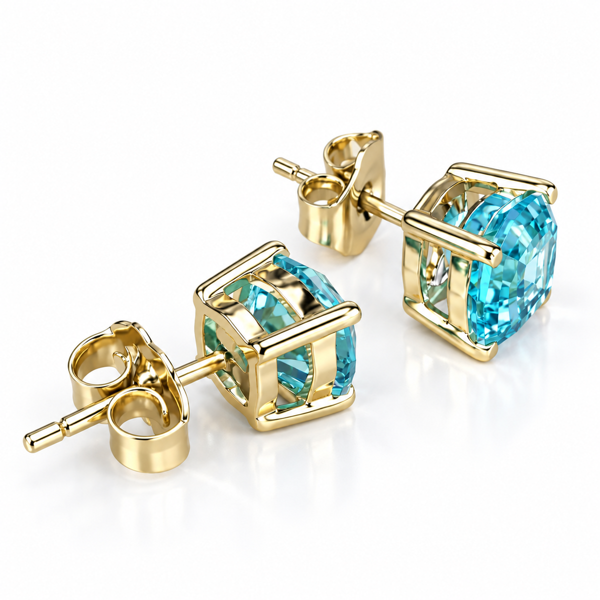 2.00ctw Stud Earrings, Octagon Blue Paraiba Stud Earrings 14k White Gold, Neon Blue Paraiba Web Cut Studs, Octagon Web Cut Earrings