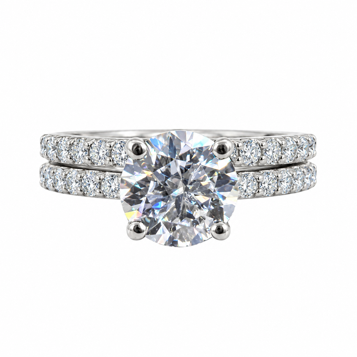 Round Moissanite  Engagement Ring Set 14K White Gold Ladies Round Moissanite Bridal Set  Classic Round Moissanite Engagement Ring Set  #7280