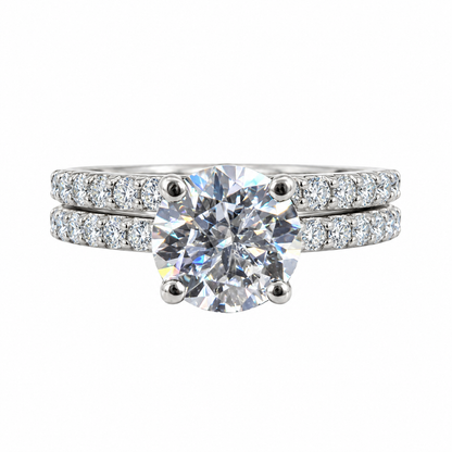 Round Moissanite  Engagement Ring Set 14K White Gold Ladies Round Moissanite Bridal Set  Classic Round Moissanite Engagement Ring Set  #7280