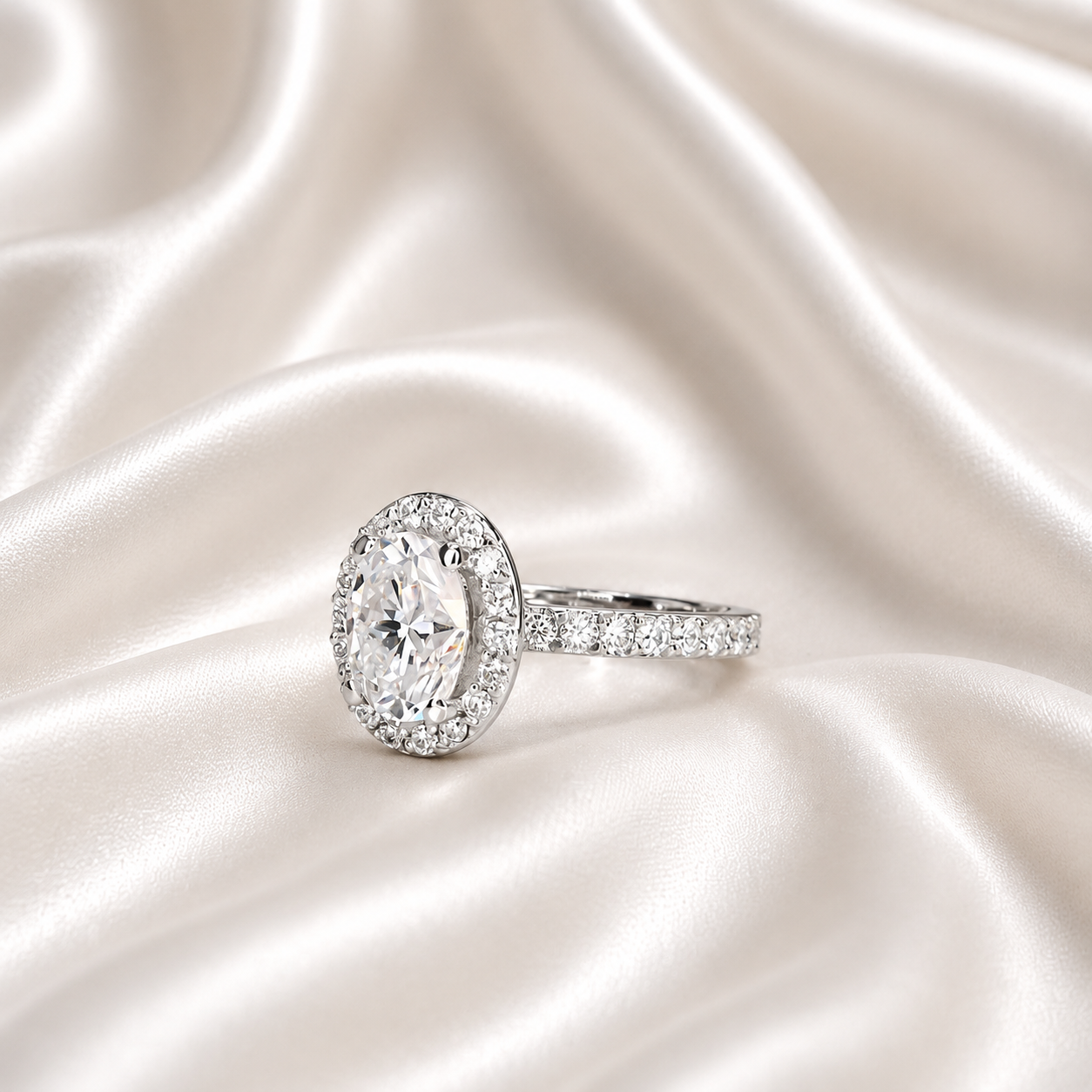 1.10 Carat Oval VS2/E Diamond Solitaire Engagement Ring, Lab Diamond Halo Engagement Ring, Lab Created Diamond Ring, 14k Yellow Gold