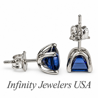 Blue Sapphire Stud Earrings 14K White Gold, Unisex Sapphire Earrings Asscher Cut, Dainty Minimal Square Studs Blue Sapphire Earrings