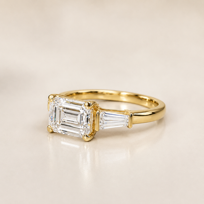 Lab Grown Diamond Engagement Ring | Emerald Cut Lab Created Diamond Ring | East/West Set Emerald Cut 3 Stone Lab Grown Diamond Ring |