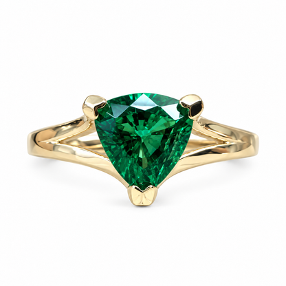Emerald Triangle Ring 14k Yellow Gold, Trillion Cut Emerald Engagement Ring For Ladies, Unique Triangle Ring, Triangle Stacking Ring, #5843