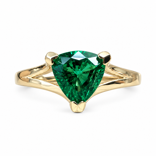 Emerald Triangle Ring 14k Yellow Gold, Trillion Cut Emerald Engagement Ring For Ladies, Unique Triangle Ring, Triangle Stacking Ring, #5843