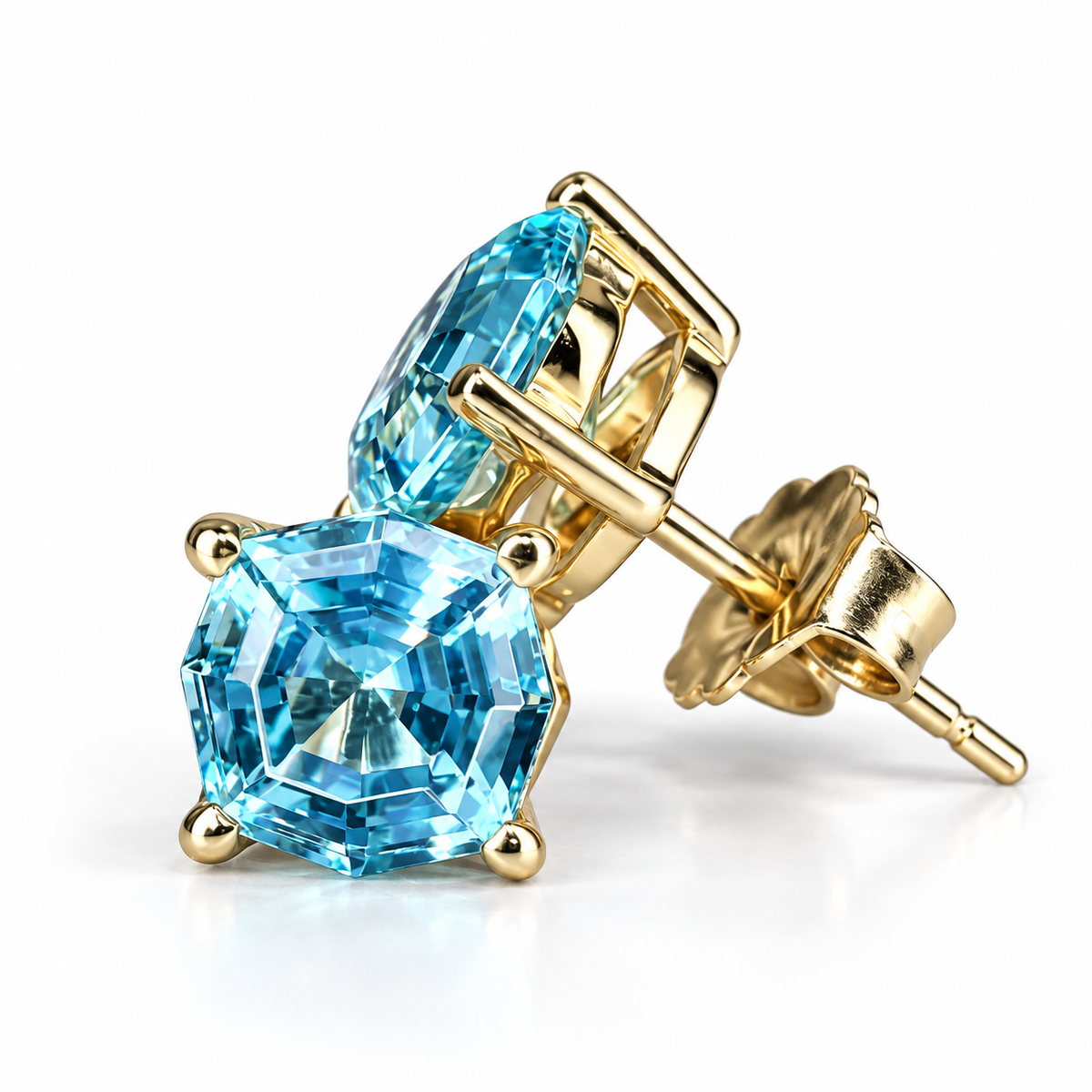 2.00ctw Stud Earrings, Octagon Blue Paraiba Stud Earrings 14k White Gold, Neon Blue Paraiba Web Cut Studs, Octagon Web Cut Earrings
