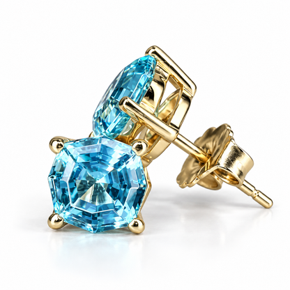 2.00ctw Stud Earrings, Octagon Blue Paraiba Stud Earrings 14k White Gold, Neon Blue Paraiba Web Cut Studs, Octagon Web Cut Earrings