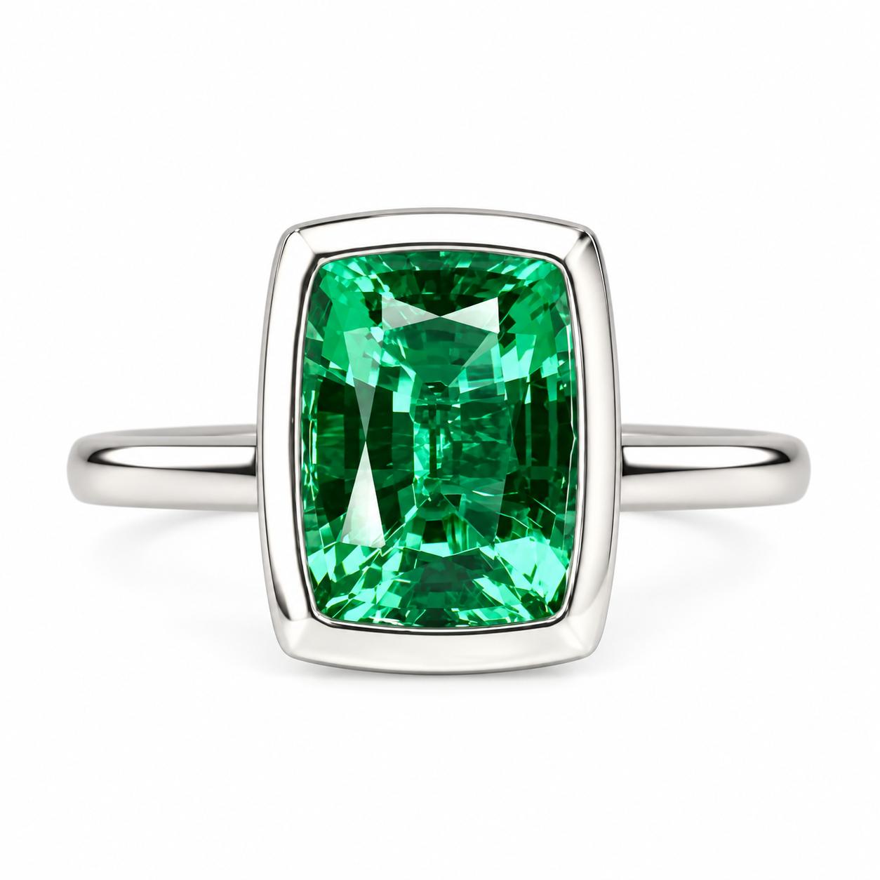 Emerald elongated cushion cut engagement ring, bezel set emerald ring, 2.50ctw, 14k yellow gold #5956