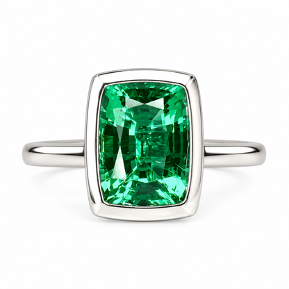 Emerald elongated cushion cut engagement ring, bezel set emerald ring, 2.50ctw, 14k yellow gold #5956