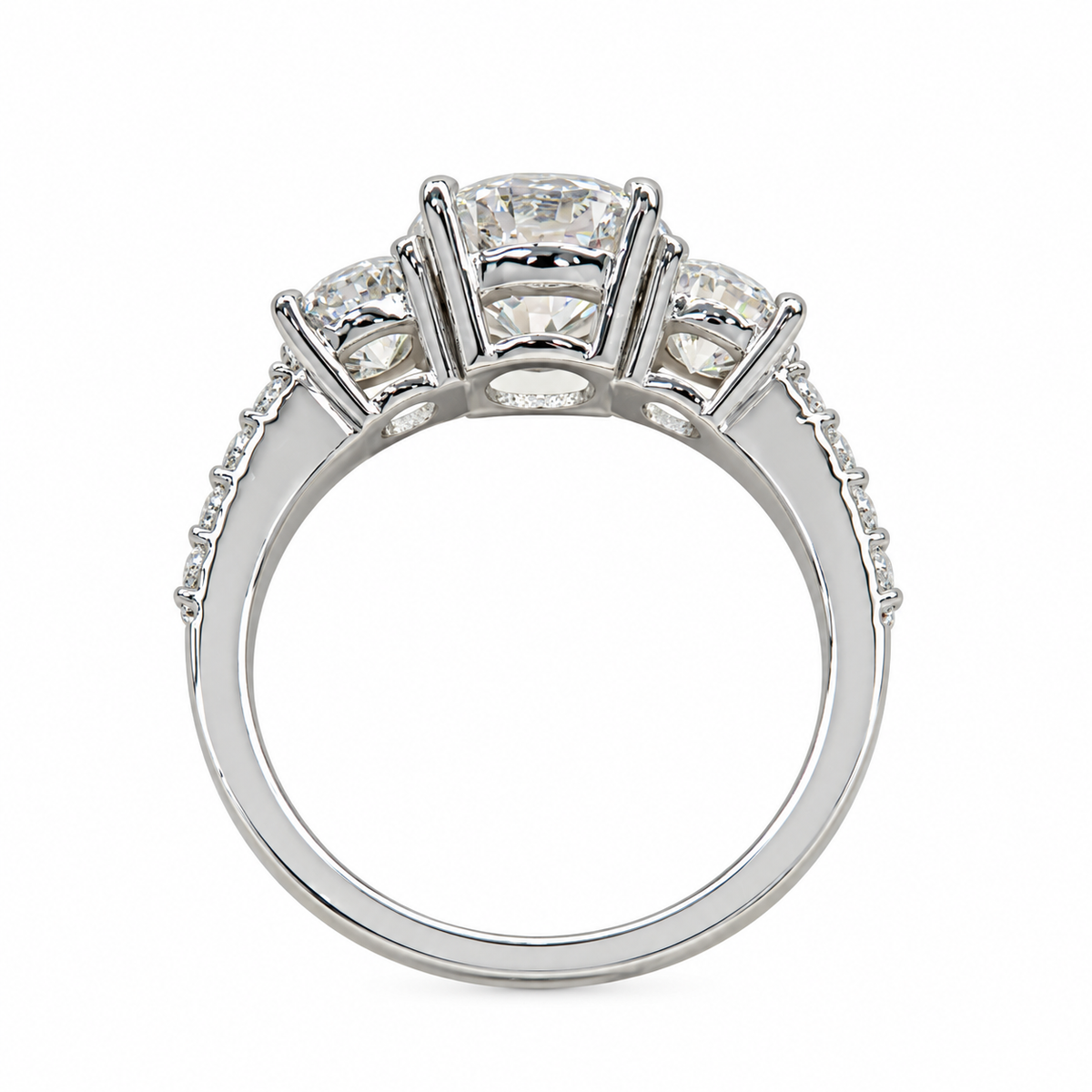 Moissanite Engagement Ring Three Stone Round 14K Solid White Gold For Women, Vintage Unique Engagement Ring, Simple Three Stone Ring,  #6659