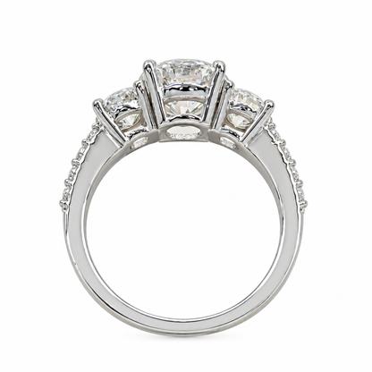 Moissanite Engagement Ring Three Stone Round 14K Solid White Gold For Women, Vintage Unique Engagement Ring, Simple Three Stone Ring,  #6659