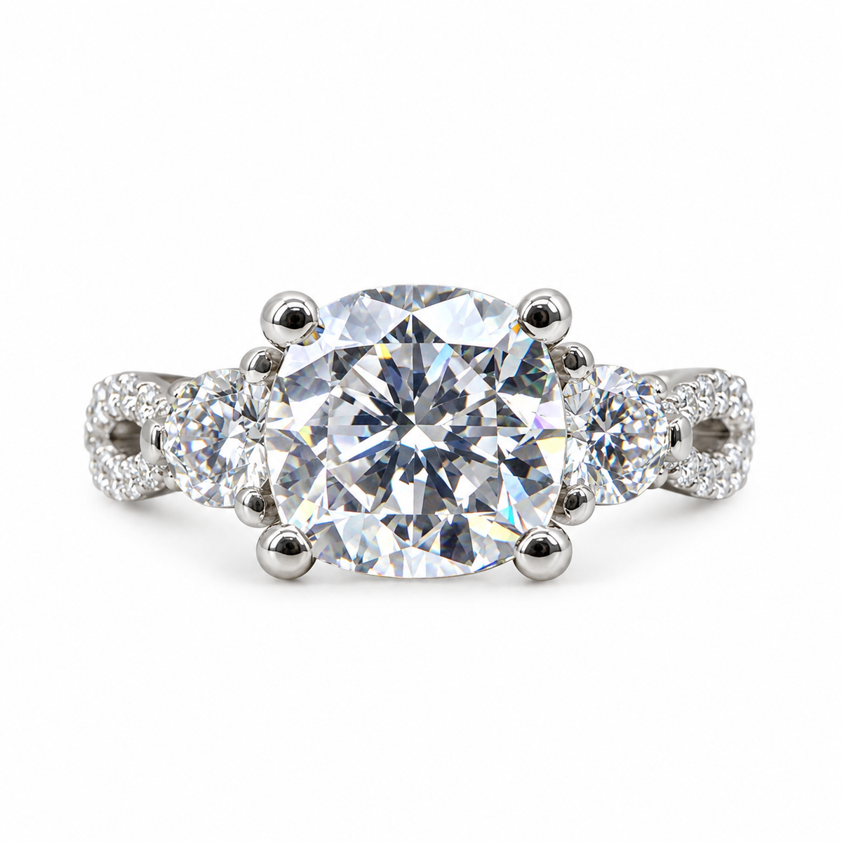 Cushion Cut Moissanite Engagement Ring White Gold  Infinity Design Moissanite Wedding Band   Unique Promise Anniversary Wedding Ring   #7373