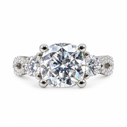 Cushion Cut Moissanite Engagement Ring White Gold  Infinity Design Moissanite Wedding Band   Unique Promise Anniversary Wedding Ring   #7373
