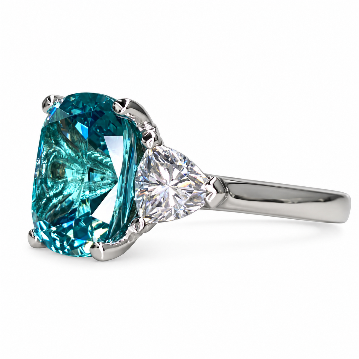 Elongated Cushion Paraiba And Moissanite Engagement Ring,   14k Gold Blue Paraiba Wedding Ring, Moissanite Ring   #6342