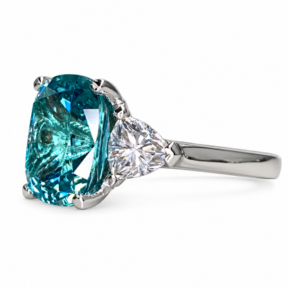 Elongated Cushion Paraiba And Moissanite Engagement Ring,   14k Gold Blue Paraiba Wedding Ring, Moissanite Ring   #6342