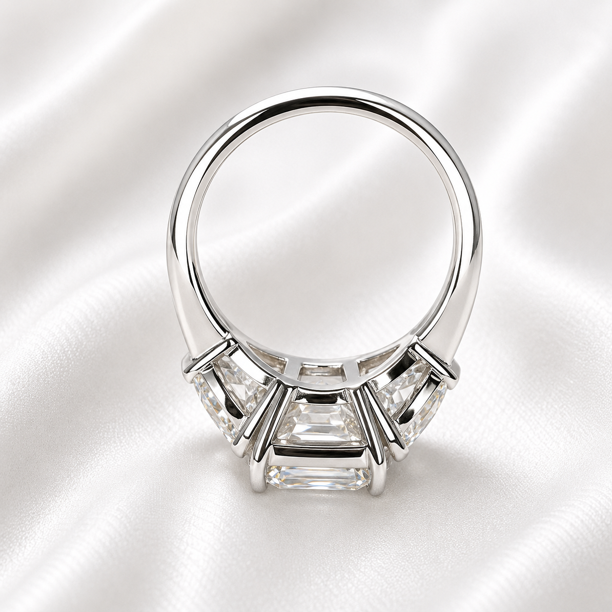 Asscher Cut Engagement Ring / Moissanite Wedding Ring / Asscher and Trillion Ring / 14k White Gold