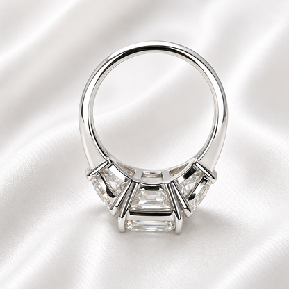 Asscher Cut Engagement Ring / Moissanite Wedding Ring / Asscher and Trillion Ring / 14k White Gold