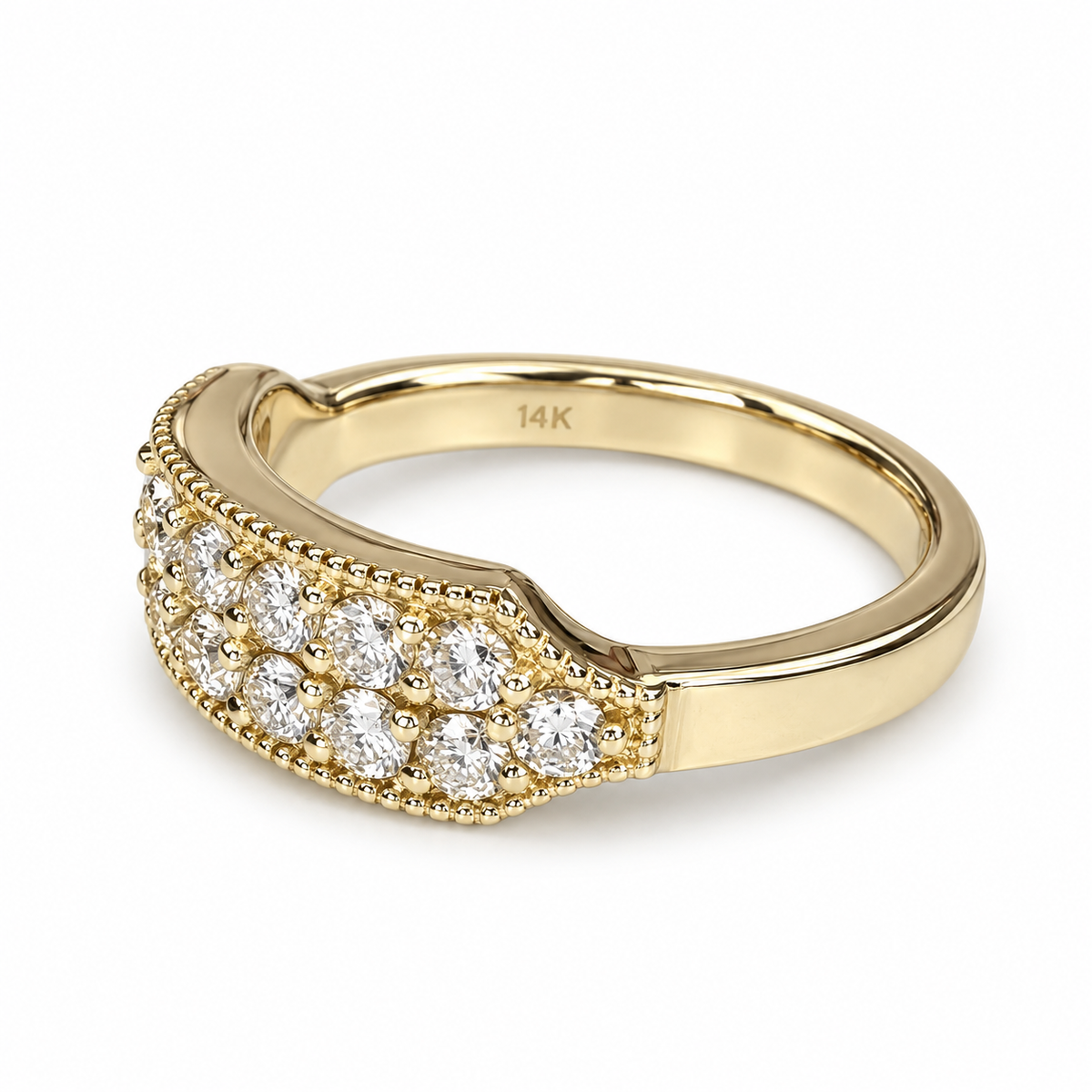His and Hers wedding band 14k solid gold, two row moissanite wedding band, Unique couples wedding bands, diamond ring half eternity #7928