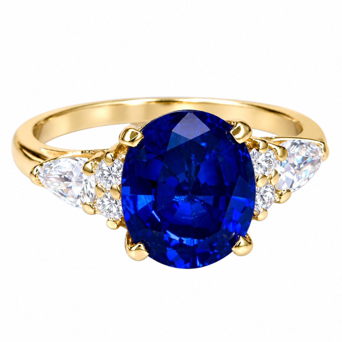 Oval Blue Sapphire Engagement Ring 14K Solid White Gold , Unique Vintage Oval Cluster Ring For Women , Blue Sapphire Engagement Rings  #7213