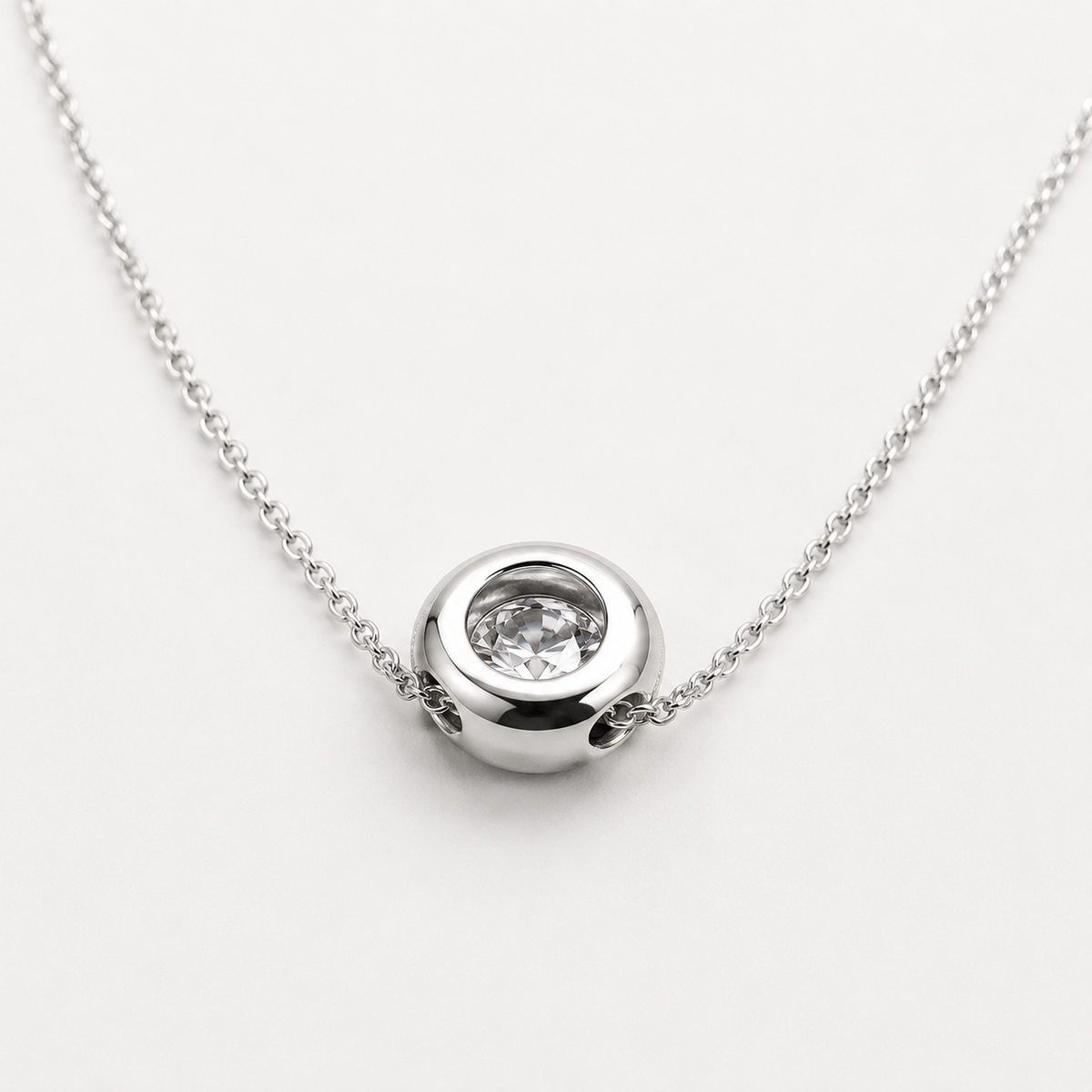 Moissanite Bezel Set Necklace, Moissanite Ladies Necklace,  Round Moissanite Pendant,  Round Bezel Pendant, 14K White Gold #6747 #6748