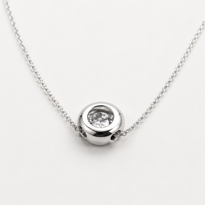 Moissanite Bezel Set Necklace, Moissanite Ladies Necklace,  Round Moissanite Pendant,  Round Bezel Pendant, 14K White Gold #6747 #6748