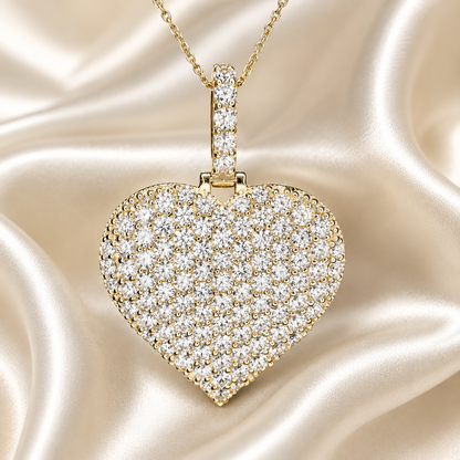 Large heart necklace, moissanite cluster heart necklace pendant 14k solid gold, Mothers necklace, gold heart necklace girlfriend gift, #7813