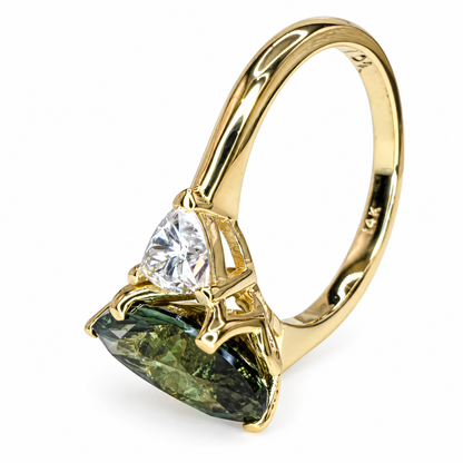 Pear Shape Olive Green Sapphire Engagement Ring White Gold Three Stone Sapphire Engagement ring Unique Wedding Promise Anniversary Ring 7408