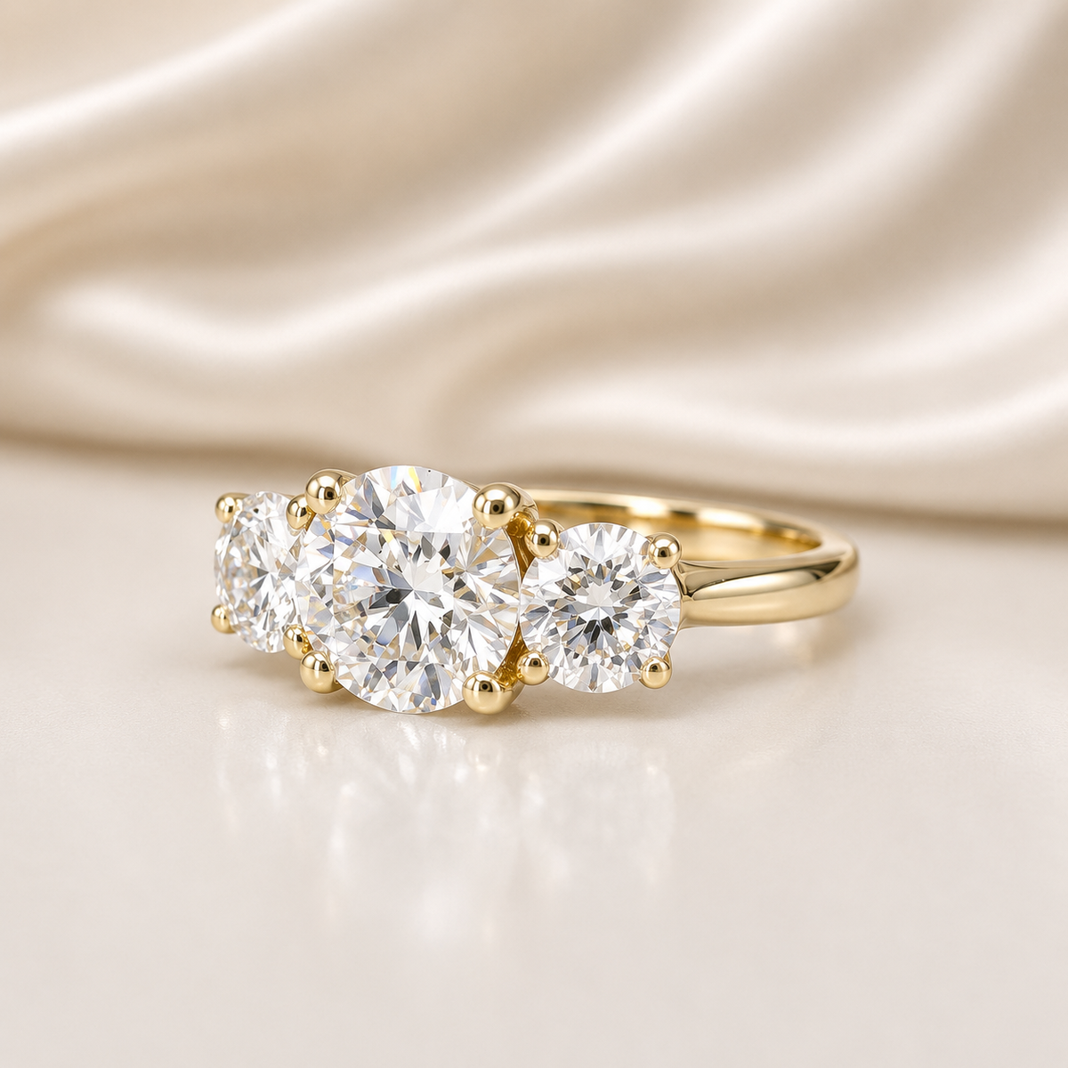 2.50 CTW Lab Grown Diamond Engagement Ring 14K Solid Gold, Three Stone Lab Created Diamond Wedding Ring, Simple Diamond Bridal Ring