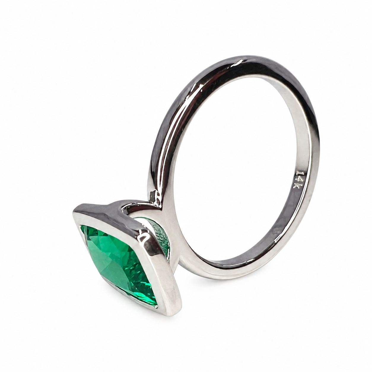 Emerald elongated cushion cut engagement ring, bezel set emerald ring, 2.50ctw, 14k yellow gold #5956