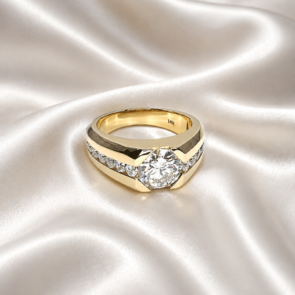 Lab grown diamond mens ring 14k solid gold, half bezel mens diamond ring, Fathers day gift, mens pinky ring, real diamond ring mans