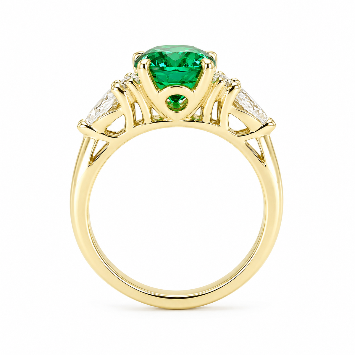 Oval Cut Emerald Engagement Ring, 14k Gold Oval Cut Emerald And Pear Moissanite Wedding Ring, Pear And Round Cluster Moissanite Ring  #7142