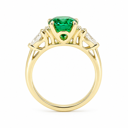 Oval Cut Emerald Engagement Ring, 14k Gold Oval Cut Emerald And Pear Moissanite Wedding Ring, Pear And Round Cluster Moissanite Ring  #7142