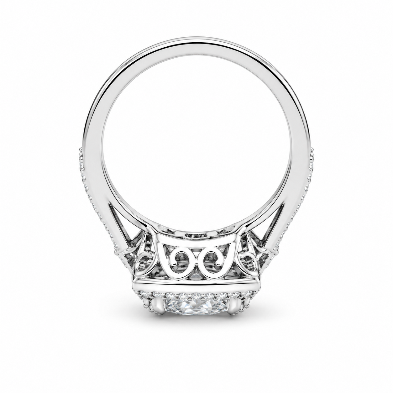 Moissanite Engagement Ring 14k White Gold , Cushion Cut Moissanite Promise Ring For Her , Unique Vintage Halo Anniversary Bridal Ring  #7333