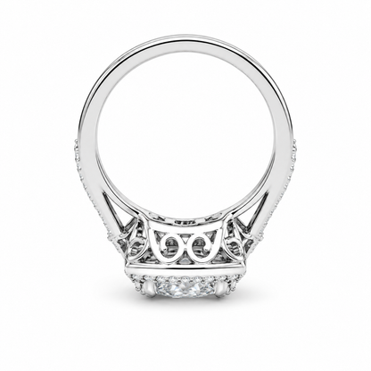 Moissanite Engagement Ring 14k White Gold , Cushion Cut Moissanite Promise Ring For Her , Unique Vintage Halo Anniversary Bridal Ring  #7333