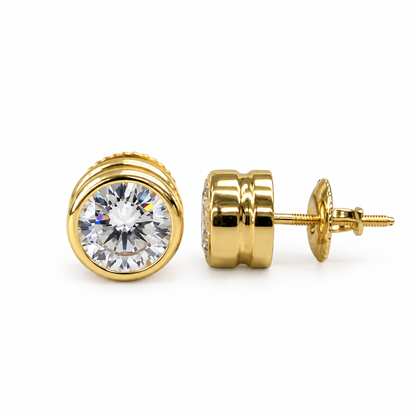 Round Moissanite Earrings 14K Yellow Gold, Bezel Set Moissanite Earrings, Round Shape Earrings With Moissanite, Forever One Moissanite, 6627