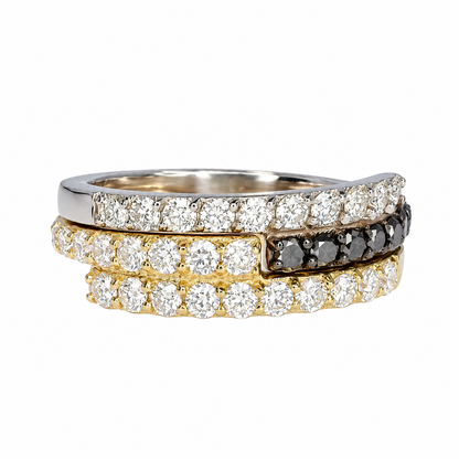 Black Diamond Stacking Band 14K Solid Gold, Bypass Diamond Ring, Black Diamond Band, Dainty Diamond Wedding Band, Diamond Ring Women