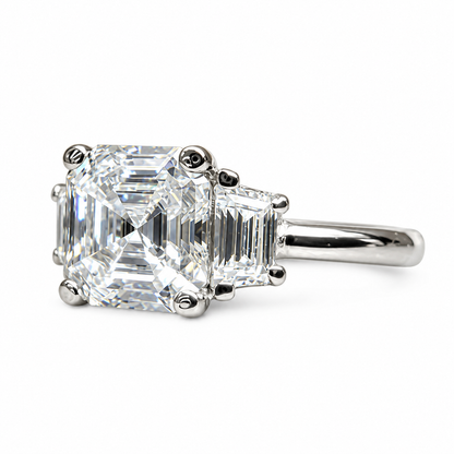 Moissanite Asscher Cut Engagement Ring, Asscher Ring With Trapezoid Accents Moissanite Ring, 14k White Gold Ladies Moissanite Ring  #6705