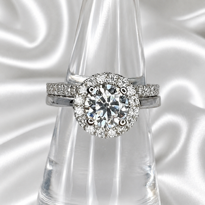 1.30 CTW Round lab grown diamond engagement ring 14k solid gold, round shaped halo lab grown cvd diamond ring Anniversary promise ring