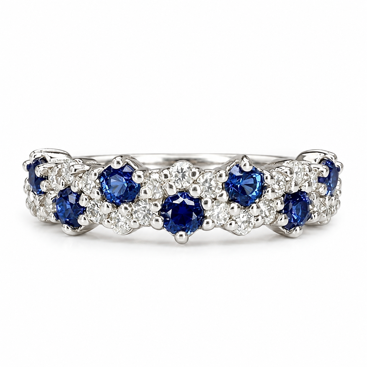 Blue Sapphire  Moissanite Cluster Ring 14K Gold , Birthstone Ring For Women , Stacking Gemstone Rings Minimalist Trendy Stacking Ring  #8447