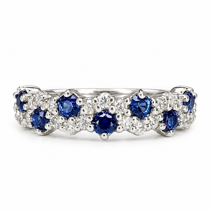 Blue Sapphire  Moissanite Cluster Ring 14K Gold , Birthstone Ring For Women , Stacking Gemstone Rings Minimalist Trendy Stacking Ring  #8447