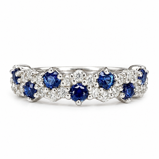 Blue Sapphire  Moissanite Cluster Ring 14K Gold , Birthstone Ring For Women , Stacking Gemstone Rings Minimalist Trendy Stacking Ring  #8447