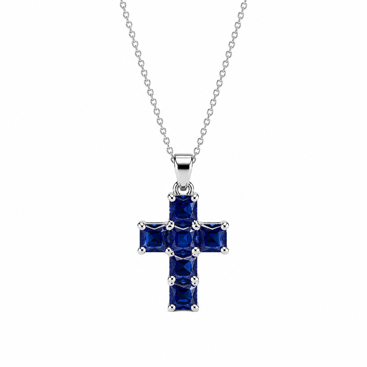 Cross Necklace With Blue Sapphire Stone For Girls, Sapphire Necklace, 14K White Gold, Gold Cross Necklace For Women, Cross Pendant