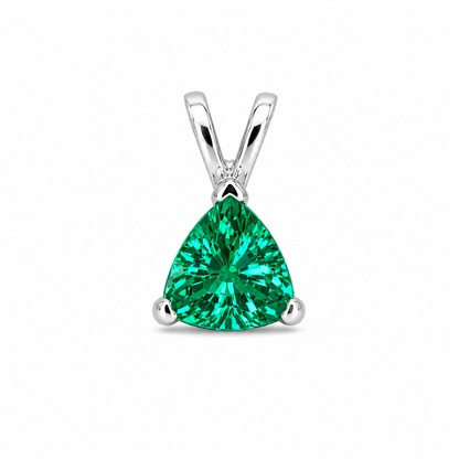 Emerald Trillion Shape Pendant Necklace For Ladies, 14k White Gold Dainty Layering Necklace, Triangle Shape May Birthstone Pendant.    #6074