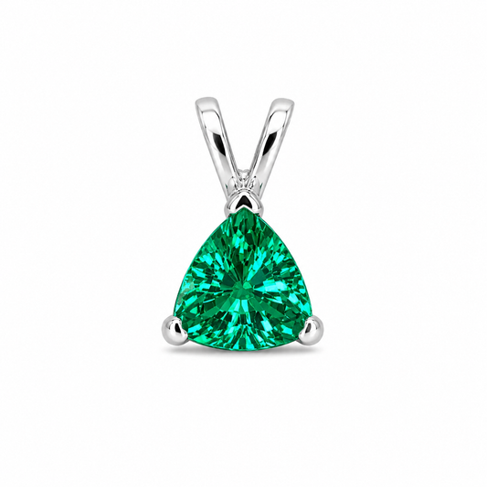 Emerald Trillion Shape Pendant Necklace For Ladies, 14k White Gold Dainty Layering Necklace, Triangle Shape May Birthstone Pendant.    #6074