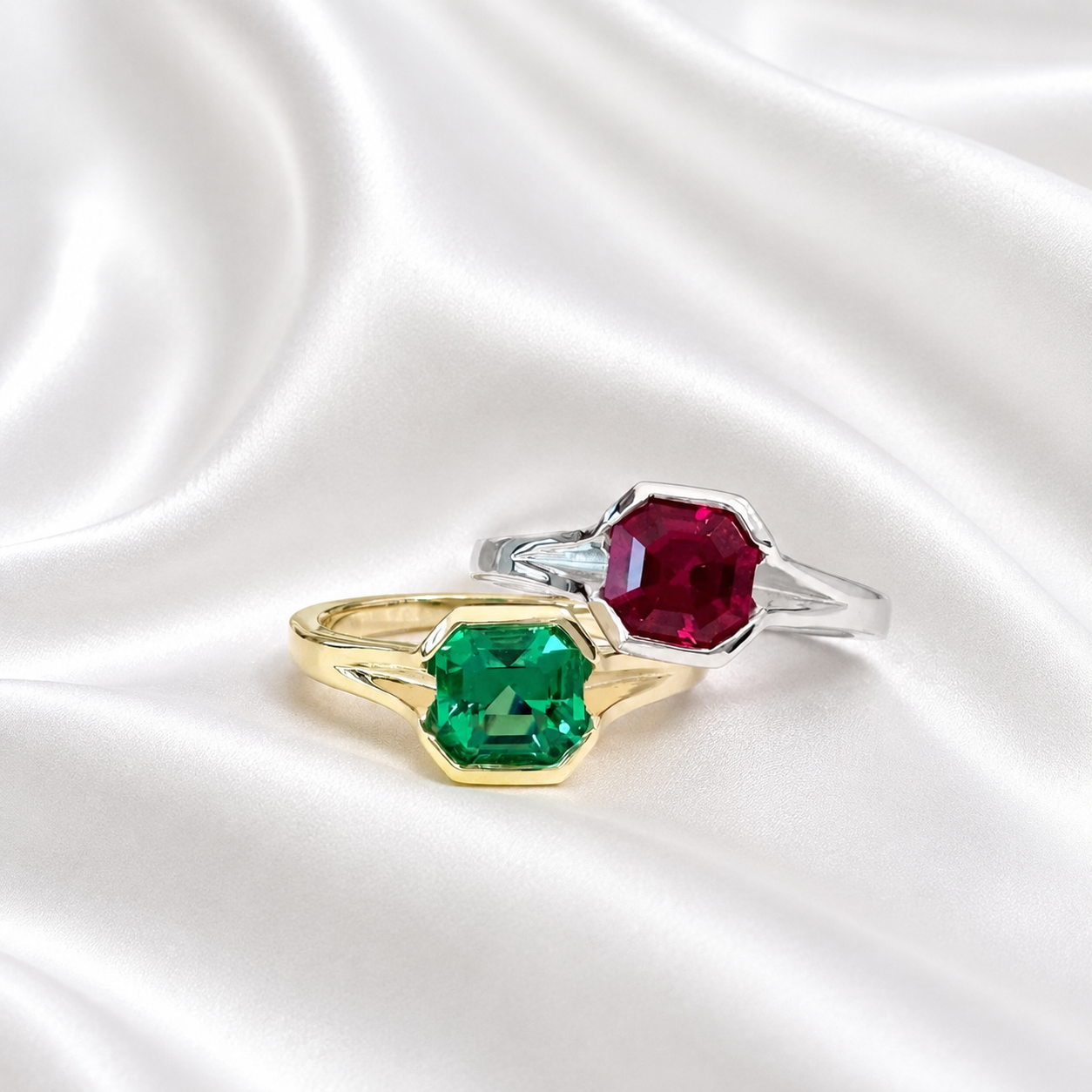 1.00CTW Engagement Ring Asscher Cut Ruby , Bezel Set Ruby Ring , July Birthstone Jewelry , 14K Solid Gold Ruby Ring #8818