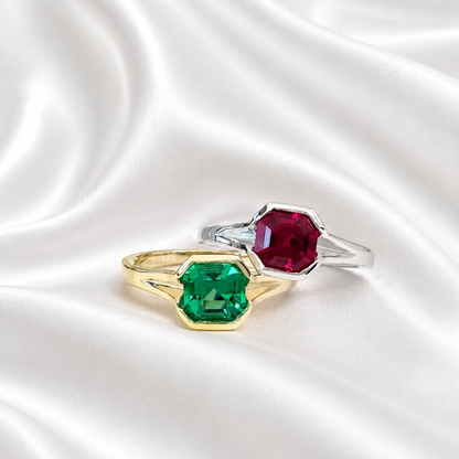 1.00CTW Engagement Ring Asscher Cut Ruby , Bezel Set Ruby Ring , July Birthstone Jewelry , 14K Solid Gold Ruby Ring #8818