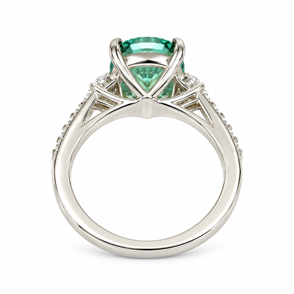 Cushion Cut Green Paraiba With Moissanite Engagement Ring 14K Yellow Gold, Cushion Shaped Vintage Style Green Paraiba Engagement Ring, #7488