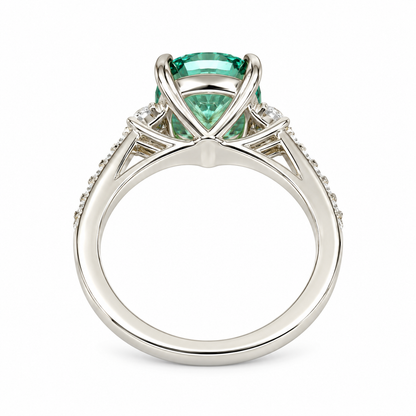 Cushion Cut Green Paraiba With Moissanite Engagement Ring 14K Yellow Gold, Cushion Shaped Vintage Style Green Paraiba Engagement Ring, #7488