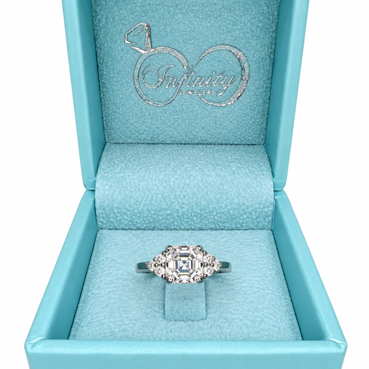 Asscher Cut  Moissanite engagement ring set vintage unique white gold curved band engagement ring women wedding Bridal Promise ring