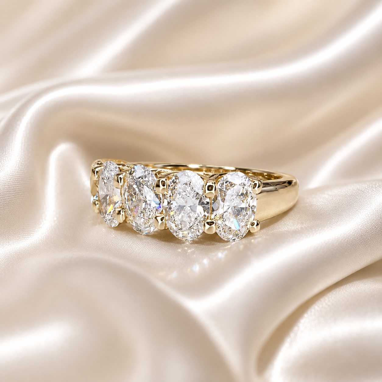 Lab grown diamond wedding band, Lab created diamond half eternity band 14k solid gold, 5 stone oval cut diamond ring, cvd diamond ring